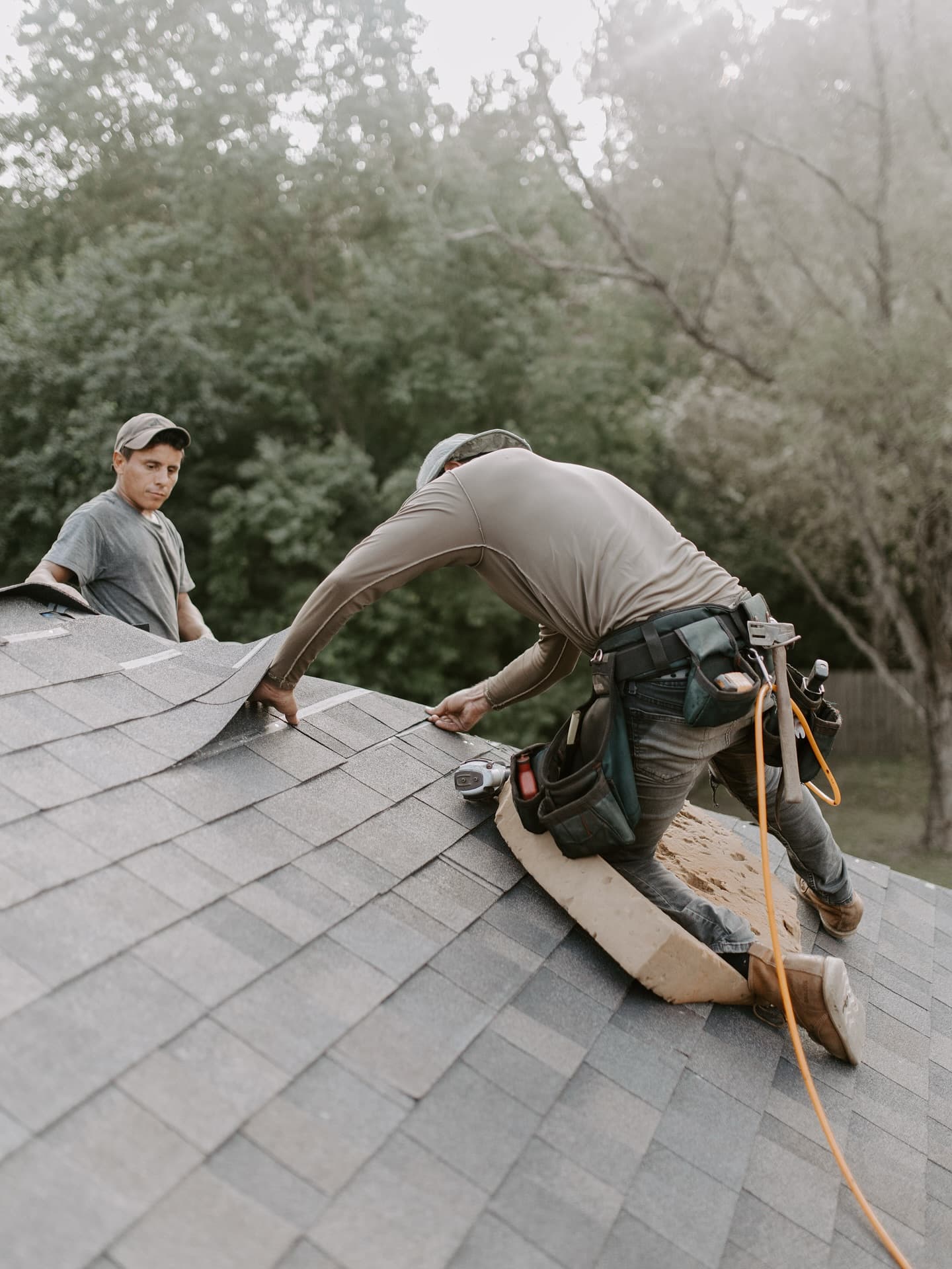 Completed roof viewed from street level — residential home